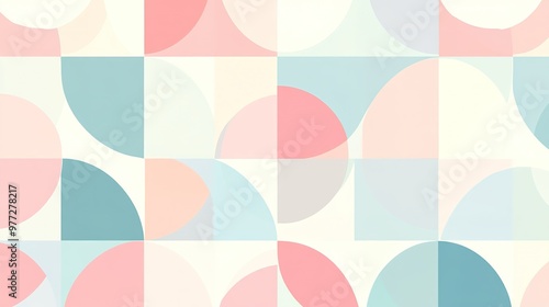 Wallpaper Mural A seamless geometric pattern texture with overlapping circles and squares in soft pastel colors, offering a playful and contemporary look. Torontodigital.ca