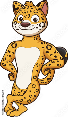 Cartoon jaguar mascot leaning vector illustration