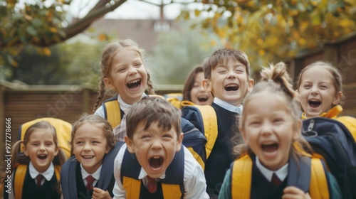 A group of young children dressed in traditional school attire