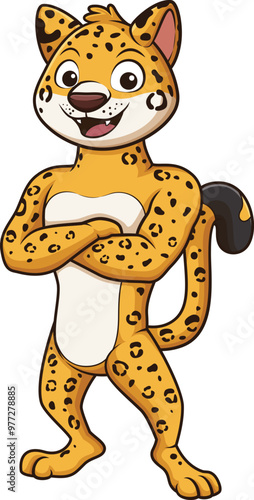 Cartoon confident jaguar mascot character vector illustration