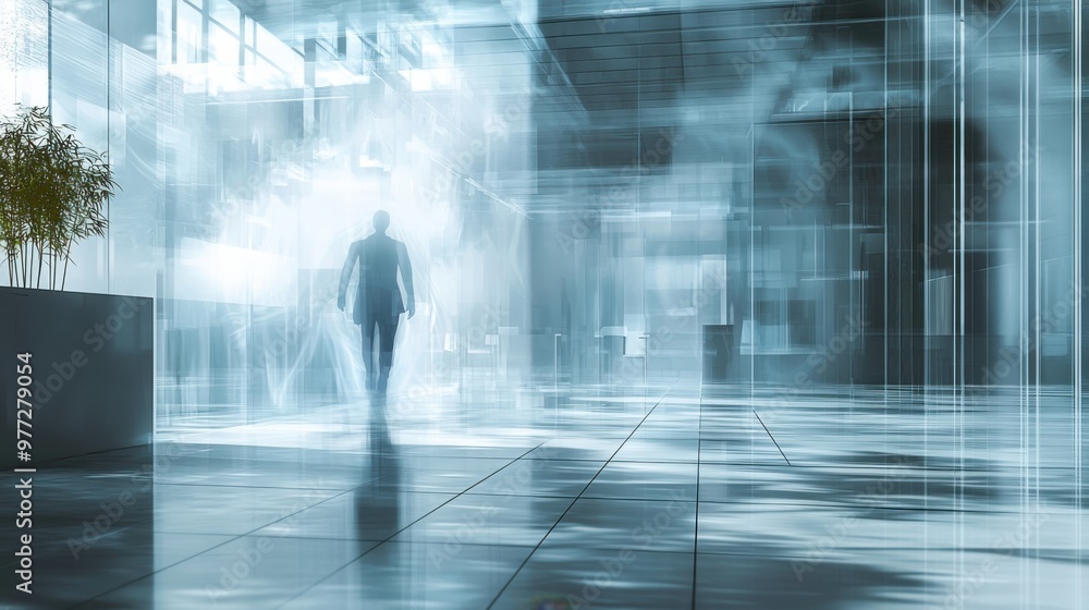 Sinister CEO Ghost Haunting Modern Glass Office: Halloween Business Leadership Illustration Sinister CEO Ghost Haunting Modern Glass Office: Halloween Business Leadership Illustration
