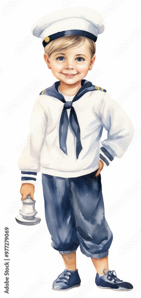 Cute young boy in a sailor outfit holding a lantern. Perfect for children's s and nautical themes. Cute young boy in a sailor outfit holding a lantern. Perfect for children's s and nautical themes.