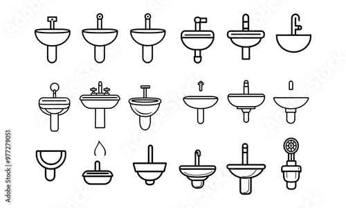 Bathroom sink unit line icon set, outline vector sign