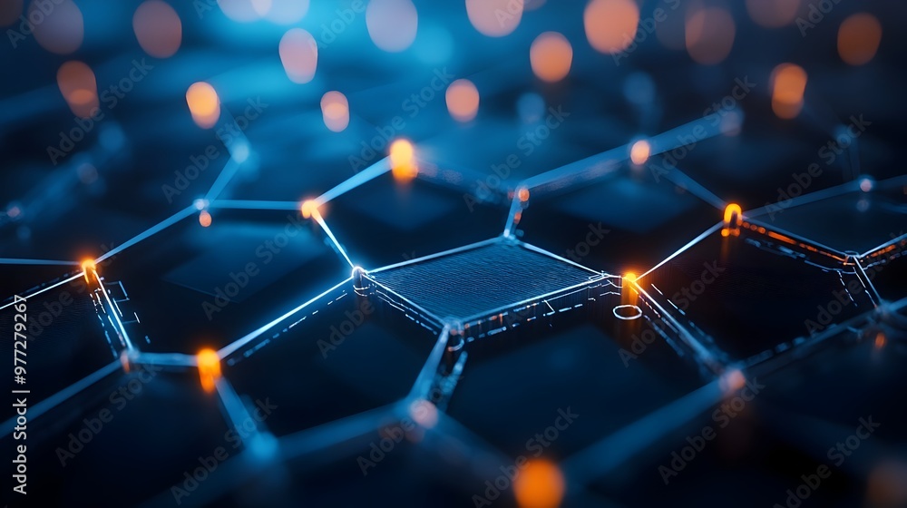 Obraz premium Graphene Atomic Structure Transitioning into Electronic Circuitry for Futuristic Science and