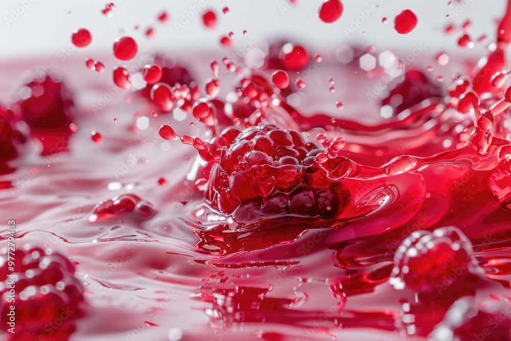 A single raspberry falls into a glass of water A single raspberry falls into a glass of water