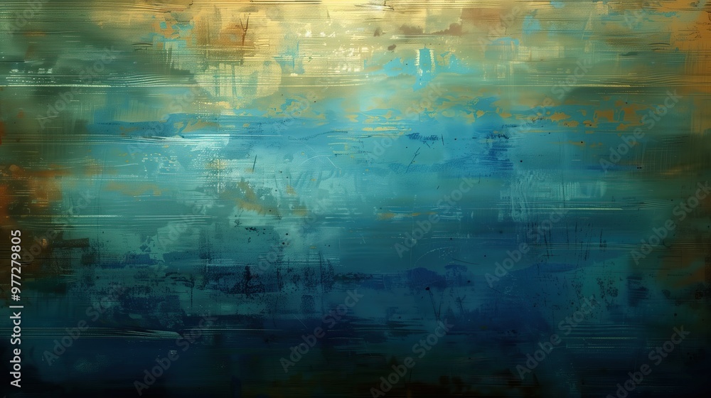 Abstract background painting with blue, green, and gold hues Abstract background painting with blue, green, and gold hues