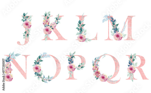 Watercolor floral alphabet.