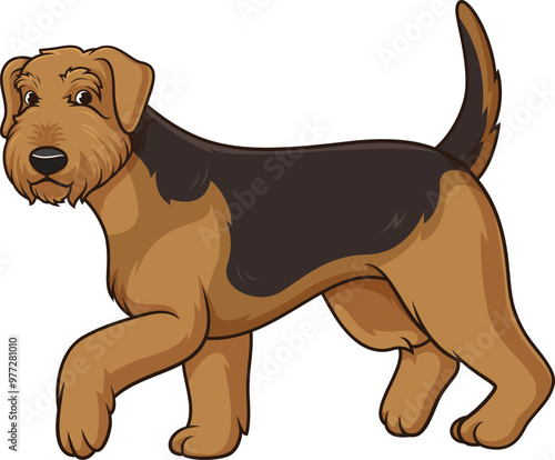 Cartoon airedale terrier walking vector illustration