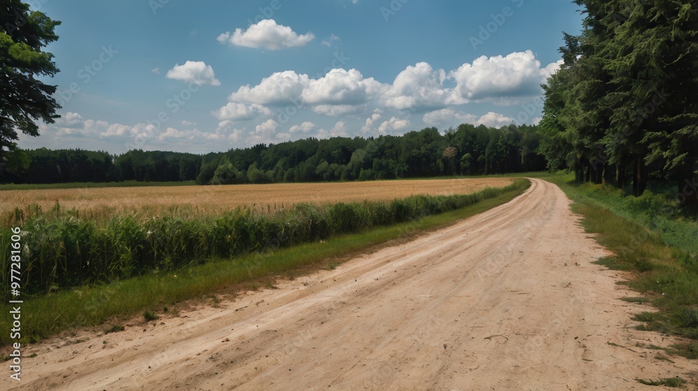 Fototapeta premium Field , Forest, Nature, Summer, Sky, Sun, Trees, Clouds, Grass, Plants, Flowers, Sunset, Water