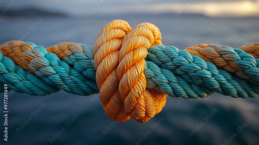 Strong knot tying two ropes together over water Strong knot tying two ropes together over water