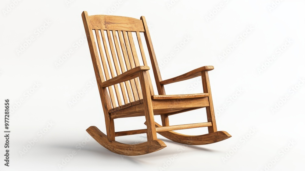 Classic wooden rocking chair with a natural finish, placed on a white background Classic wooden rocking chair with a natural finish, placed on a white background