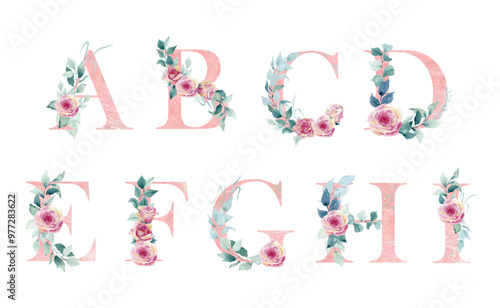 Watercolor floral alphabet.