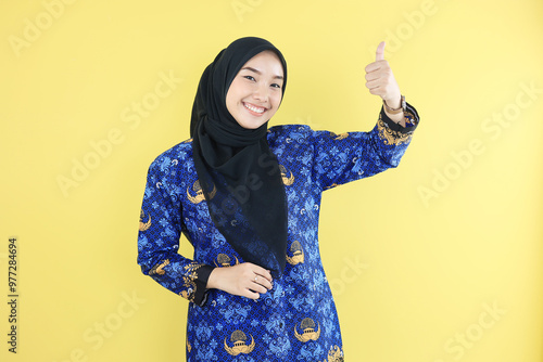 Female Goverment Worker Making OK Thumbs Up Gesture photo