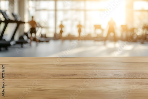 Wallpaper Mural Blurred Background of an Empty Wooden Table in Gym | Workout Space with Minimalist Design Torontodigital.ca