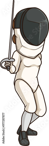 Cartoon woman fencing skillfully vector illustration
