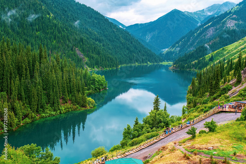 Lake Kolsay is located on the north slope of the Tian Shan Mountains, southeast Kazakhstan, within Kolsay Lakes National Park photo