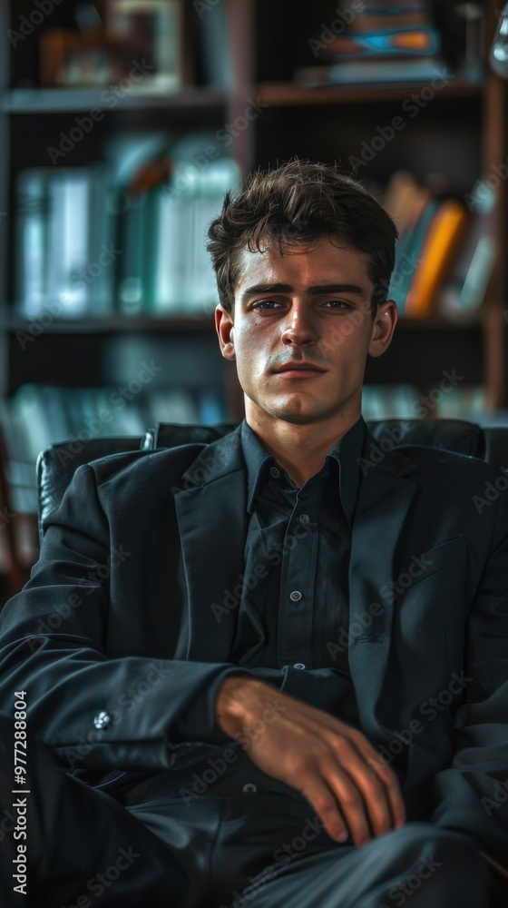 Young professional man in a suit seated in an office Young professional man in a suit seated in an office