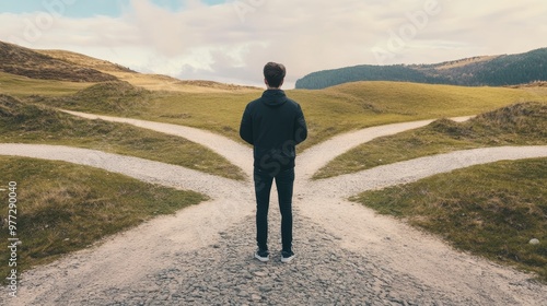 Person deciding path at crossroads for new beginning