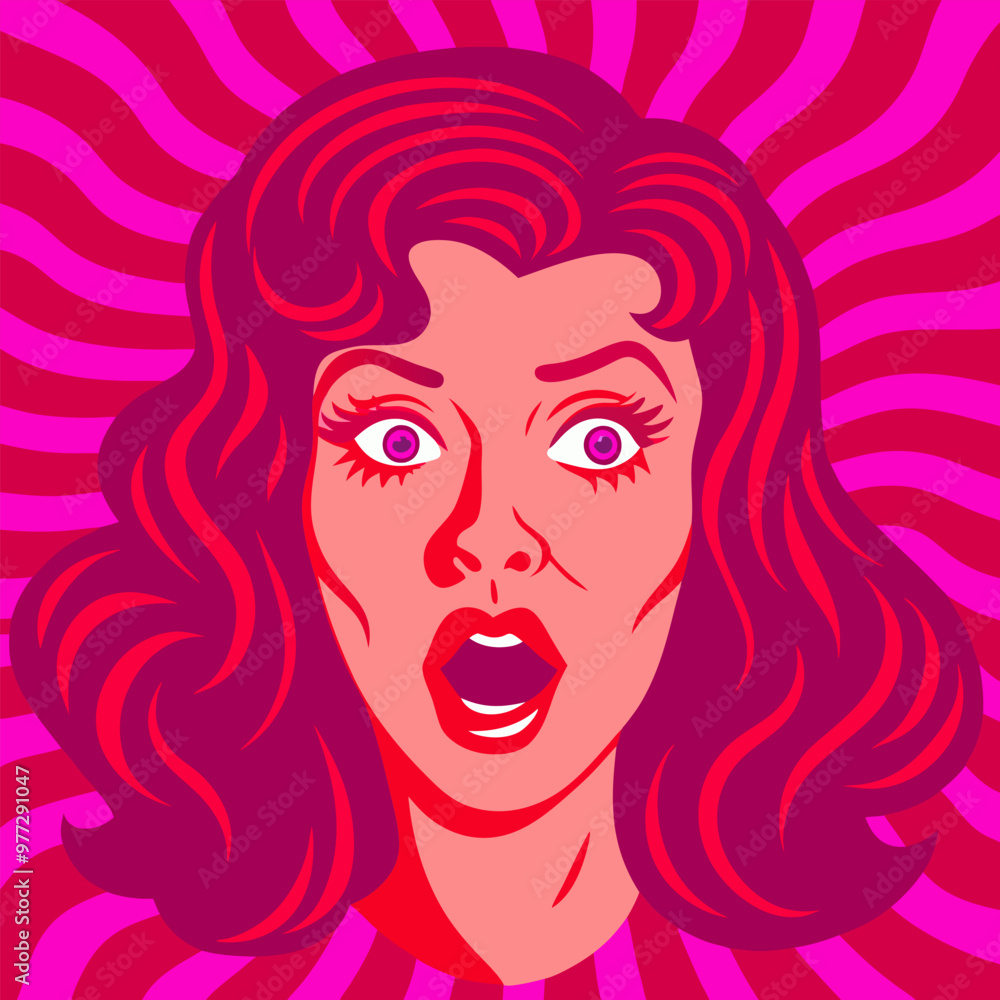 Face of an admiring or surprised woman. Retro pop art comic style. Vector illustration. Face of an admiring or surprised woman. Retro pop art comic style. Vector illustration.