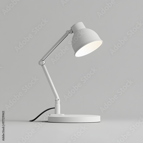 47. A minimalist white desk lamp isolated on a simple gray background