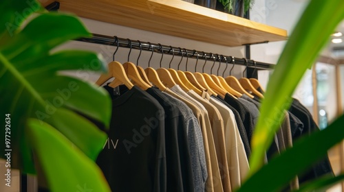 Eco-friendly products at sustainable clothing store embody green retail. photo