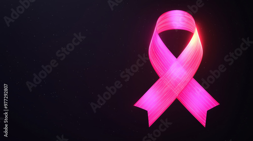 Stylized pink awareness ribbon glowing against dark background