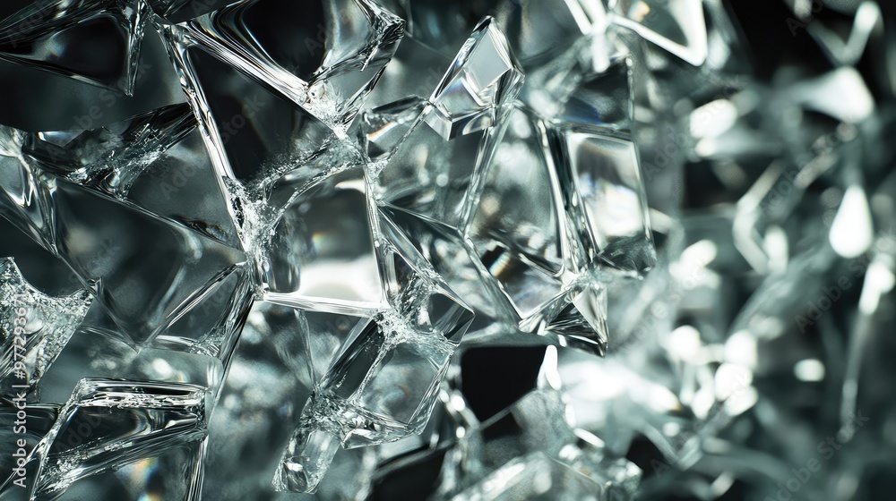 Jagged shards of glass catching light and casting sharp, intricate reflections. Jagged shards of glass catching light and casting sharp, intricate reflections.