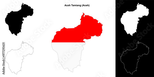 Aceh Tamiang blank outline map set photo