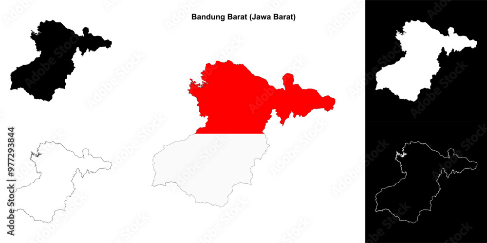 Fototapeta premium Bandung Barat blank outline map set