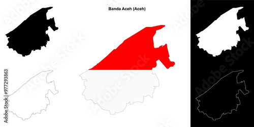 Banda Aceh blank outline map set