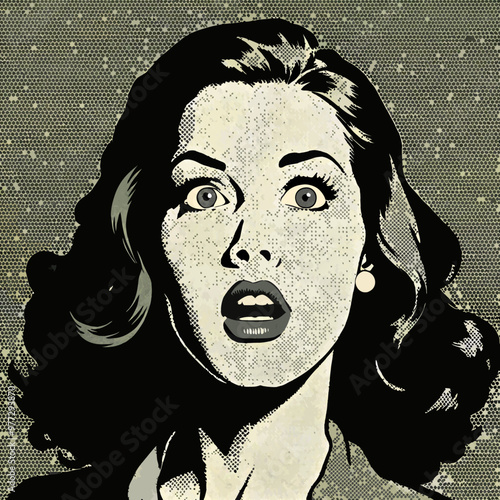 Face of an admiring or surprised woman. Retro pop art comic style. Vector illustration.
