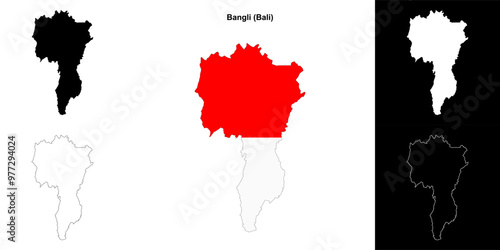 Bangli blank outline map set
