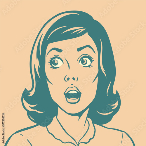 Face of an admiring or surprised woman. Retro pop art comic style. Vector illustration.