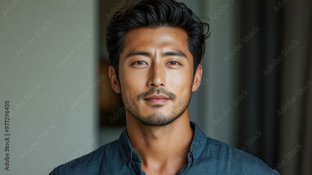 Obraz premium 카메라를 응시하는 잘생긴 아시아 남자의 초상화