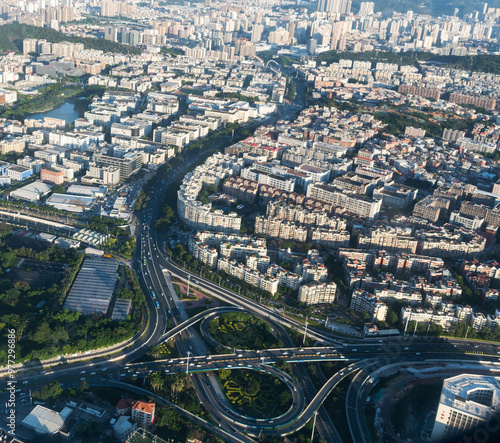 Aerial view of city buildings