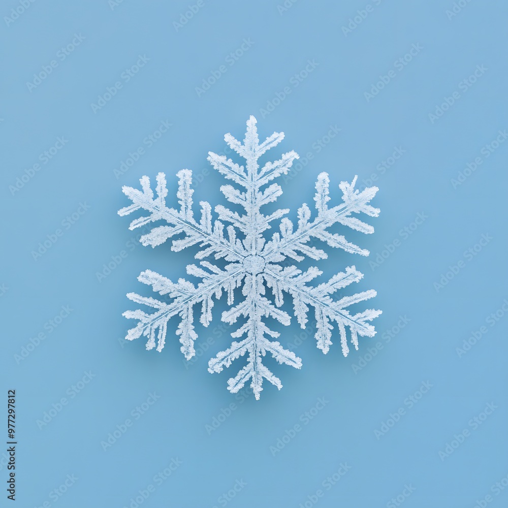59. A single white snowflake isolated on a clean blue background 59. A single white snowflake isolated on a clean blue background