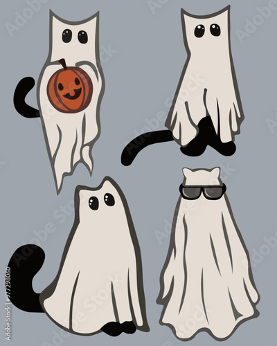 stickers with ghosts in the form of cats. Halloween stickers