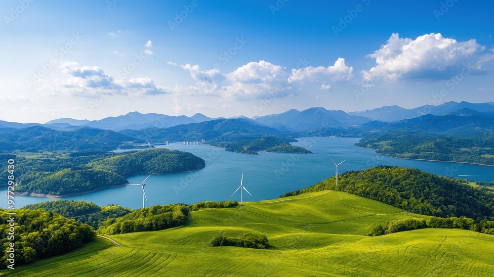 A beautiful landscape with a large body of water A beautiful landscape with a large body of water