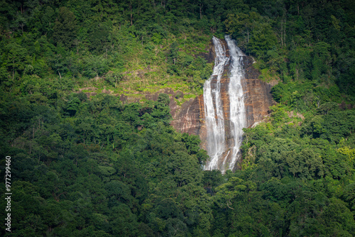 famous large waterfall siriphum and Mae ya were place on cliff with beautiful background at doi inthanon chiangmai thailand  photo