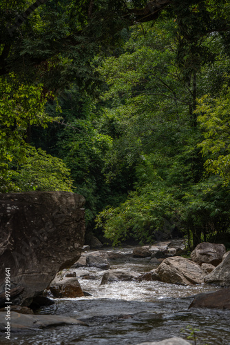 famous large waterfall siriphum and Mae ya were place on cliff with beautiful background at doi inthanon chiangmai thailand  photo