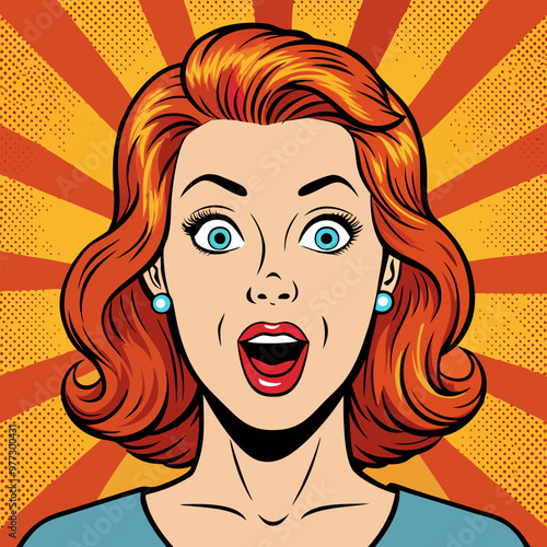 Face of an admiring or surprised woman. Retro pop art comic style. Vector illustration.
