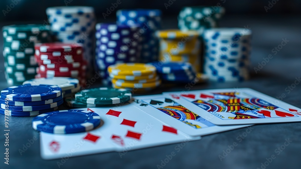 Winning Hand in Poker: A winning poker hand laid out on the table, surrounded by chips and cards. 
