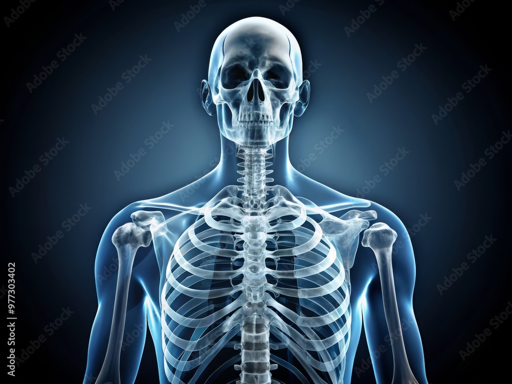 Detailed illustration of a high-contrast X-ray image with a subtle gradient background, showcasing a clear skeletal structure with accurate bone density and precise shading Detailed illustration of a high-contrast X-ray image with a subtle gradient background, showcasing a clear skeletal structure with accurate bone density and precise shading