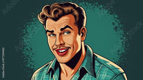 handsome grimacing pin up man vector illustration background photo