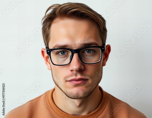 there is a man wearing glasses and a sweater posing for a picture.