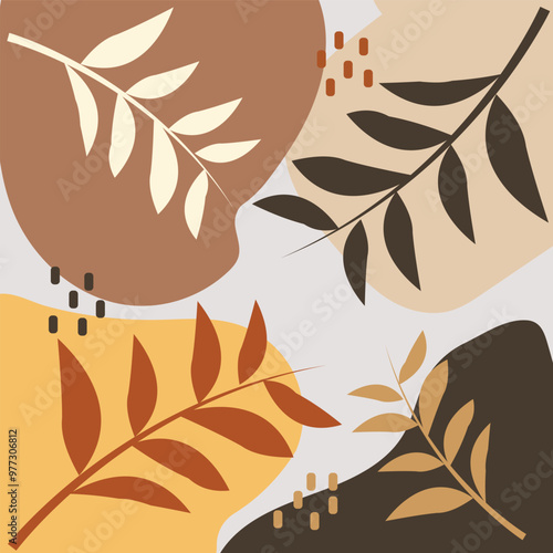 beige brown abstract leaf design
