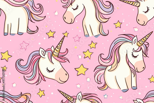 Seamless pattern of caretoon unicorn.