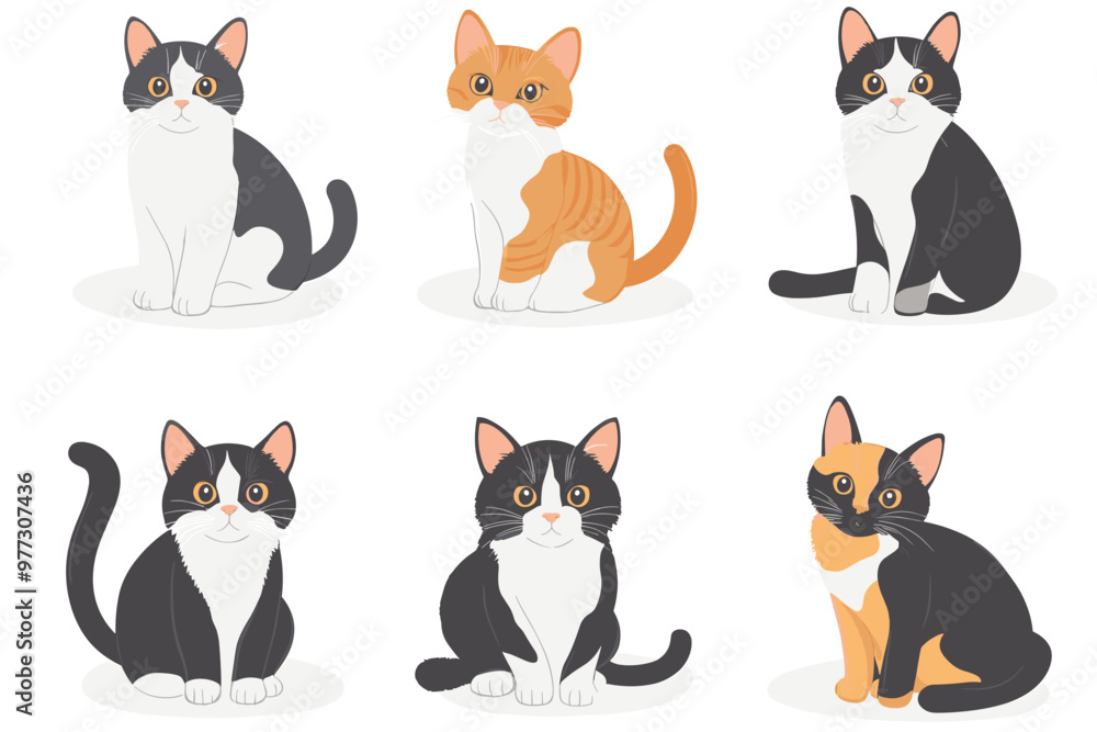 A collection of vector illustrations of cats in various poses A collection of vector illustrations of cats in various poses