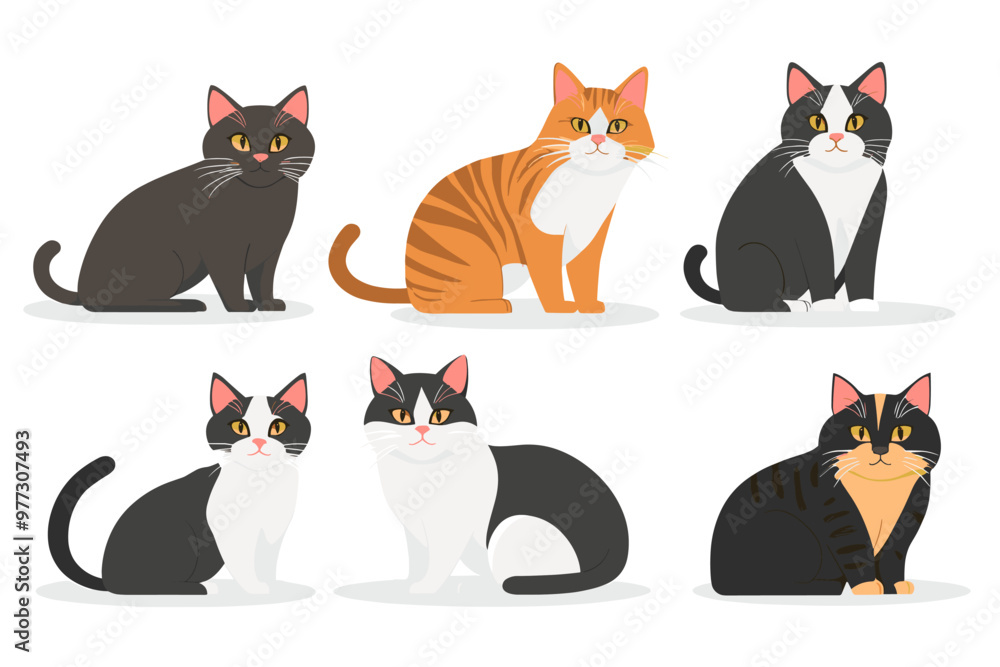 A collection of vector illustrations of cats in various poses A collection of vector illustrations of cats in various poses