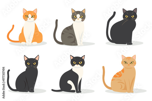 A collection of vector illustrations of cats in various poses